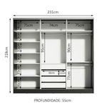 Guarda roupa casal 100% mdf madesa royale 3 portas de correr - preto