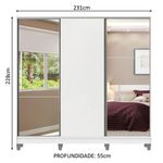 Guarda roupa casal 100% mdf madesa royale 3 portas de correr com espelho com p??s - branco