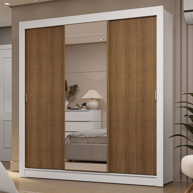 Guarda-roupa casal 3 portas de correr com espelho 2 gavetas sublime madesa