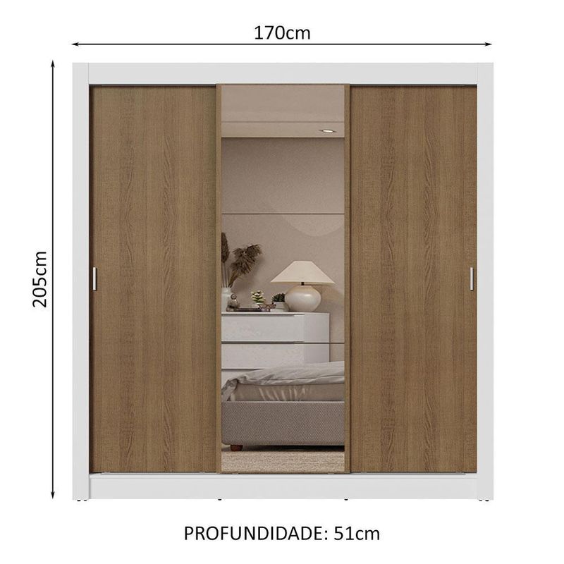 Guarda-roupa casal 3 portas de correr com espelho 2 gavetas sublime madesa