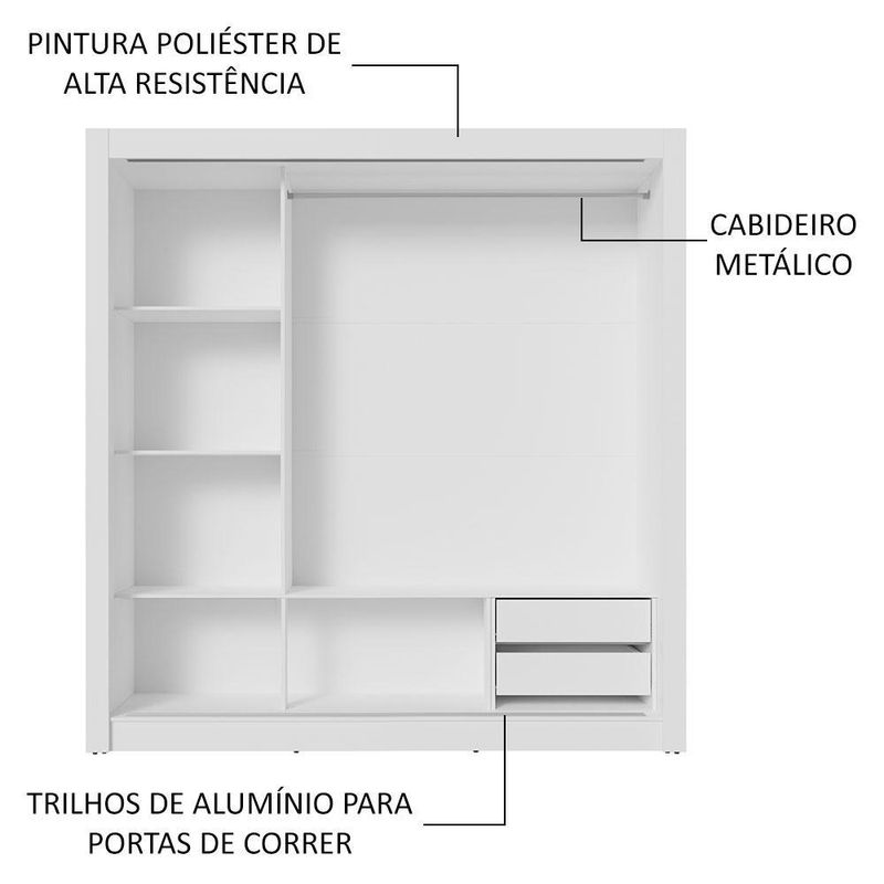 Guarda-roupa casal 3 portas de correr com espelho 2 gavetas sublime madesa