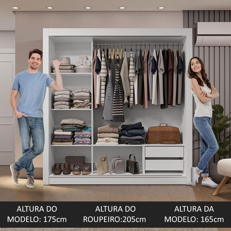 Guarda-roupa casal 3 portas de correr com espelho 2 gavetas sublime madesa