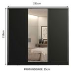 Guarda roupa casal 100% mdf madesa royale 3 portas de correr com espelho - preto