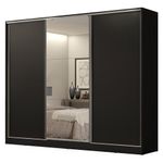 Guarda roupa casal 100% mdf madesa royale 3 portas de correr com espelho - preto