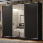 Guarda roupa casal 100% mdf madesa royale 3 portas de correr com espelho - preto
