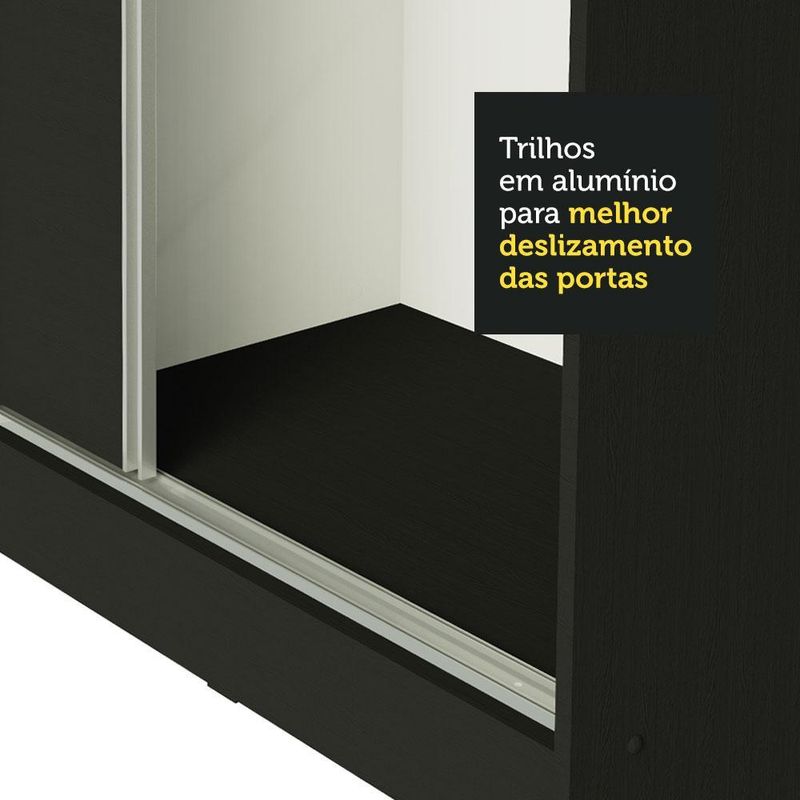Guarda roupa casal 100% mdf madesa royale 3 portas de correr com espelho - preto