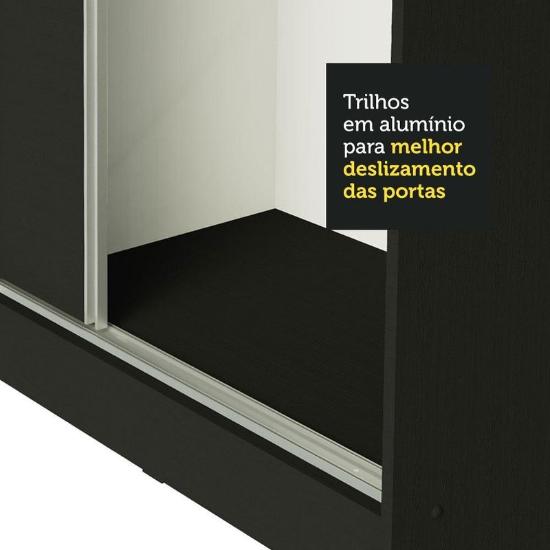 Guarda roupa casal 100% mdf madesa zurique 3 portas de correr de espelho - preto