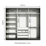 Guarda roupa casal 100% mdf madesa zurique 3 portas de correr de espelho - preto