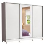 Guarda roupa casal 100% mdf madesa eros 3 portas de correr com espelho com p??s - branco