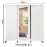 Guarda roupa casal 100% mdf madesa eros 3 portas de correr com espelho com p??s - branco