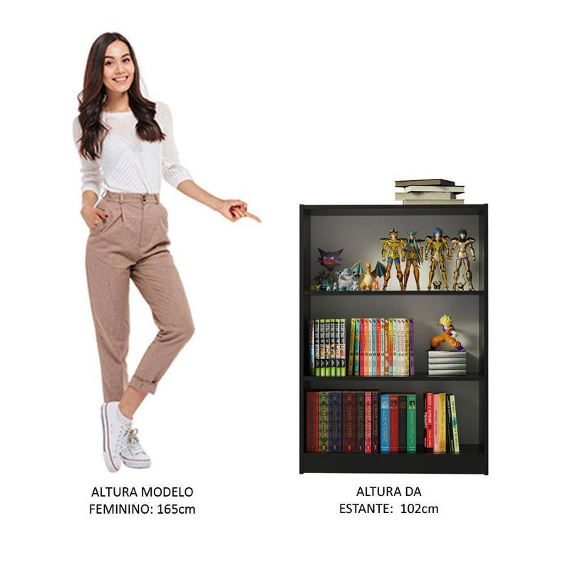 Estante livreiro madesa 6907 com 3 nichos - preto