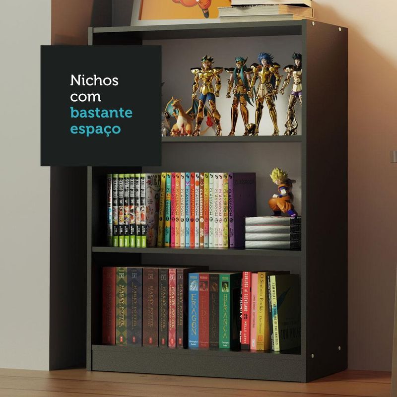 Estante livreiro madesa 6907 com 3 nichos - preto