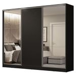 Guarda roupa casal 100% mdf madesa royale 3 portas de correr com espelhos - preto