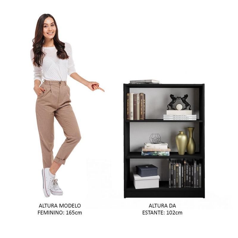 Estante para livros home sala madesa 6907 com 3 nichos - preto