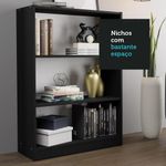 Estante para livros home sala madesa 6907 com 3 nichos - preto