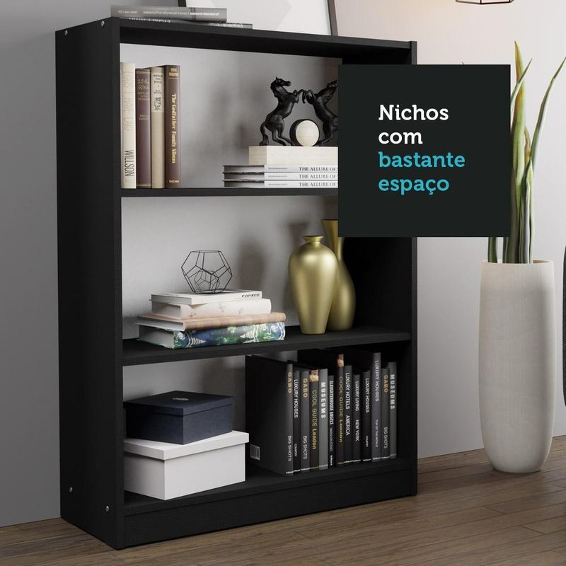Estante para livros home sala madesa 6907 com 3 nichos - preto