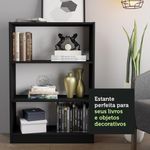 Estante para livros home sala madesa 6907 com 3 nichos - preto