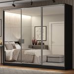 Guarda roupa casal 100% mdf madesa royale 3 portas de correr de espelho - preto