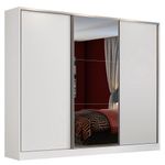 Guarda roupa casal 100% mdf madesa zurique 3 portas de correr com espelho - branco