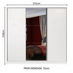 Guarda roupa casal 100% mdf madesa zurique 3 portas de correr com espelho - branco