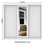 Guarda roupa casal 100% mdf madesa eros 3 portas de correr com espelho - branco