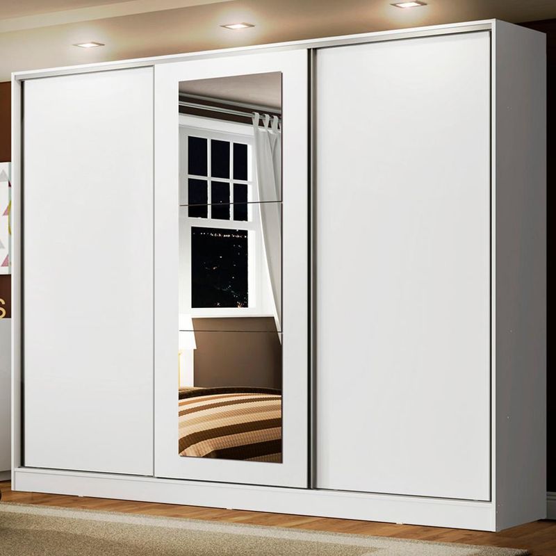 Guarda roupa casal 100% mdf madesa eros 3 portas de correr com espelho - branco
