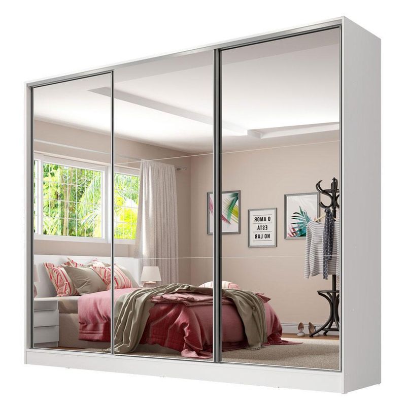Guarda roupa casal 100% mdf com espelho madesa royale 3 portas de correr