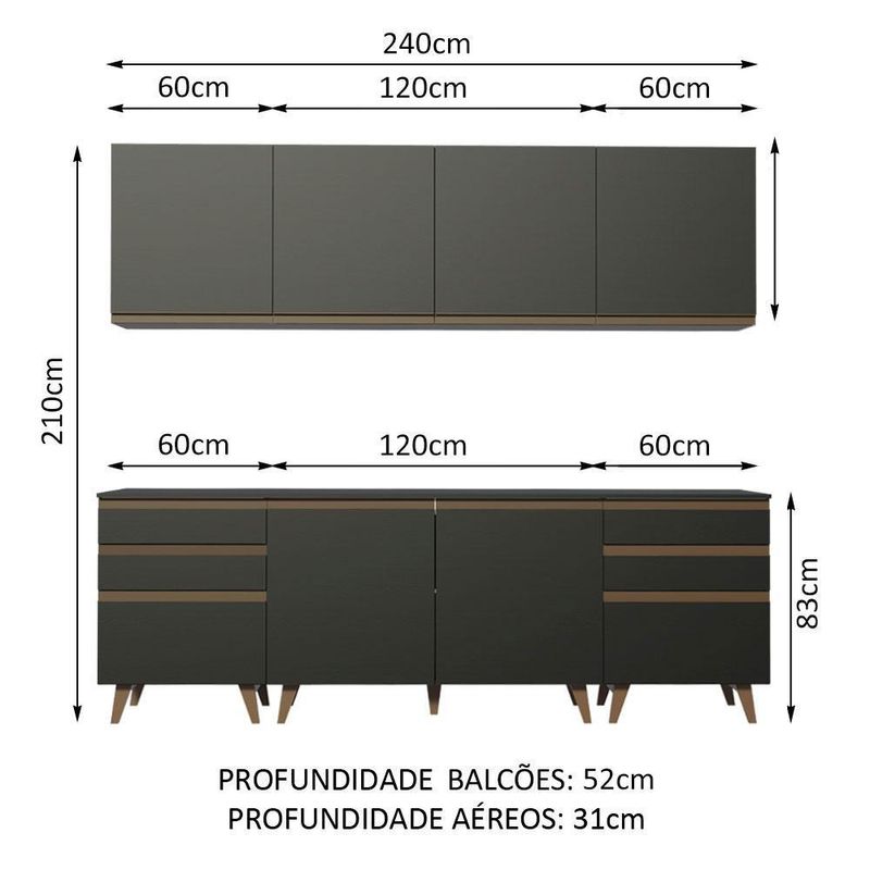 Cozinha completa madesa reims 240002 com arm??rio e balc??o - preto