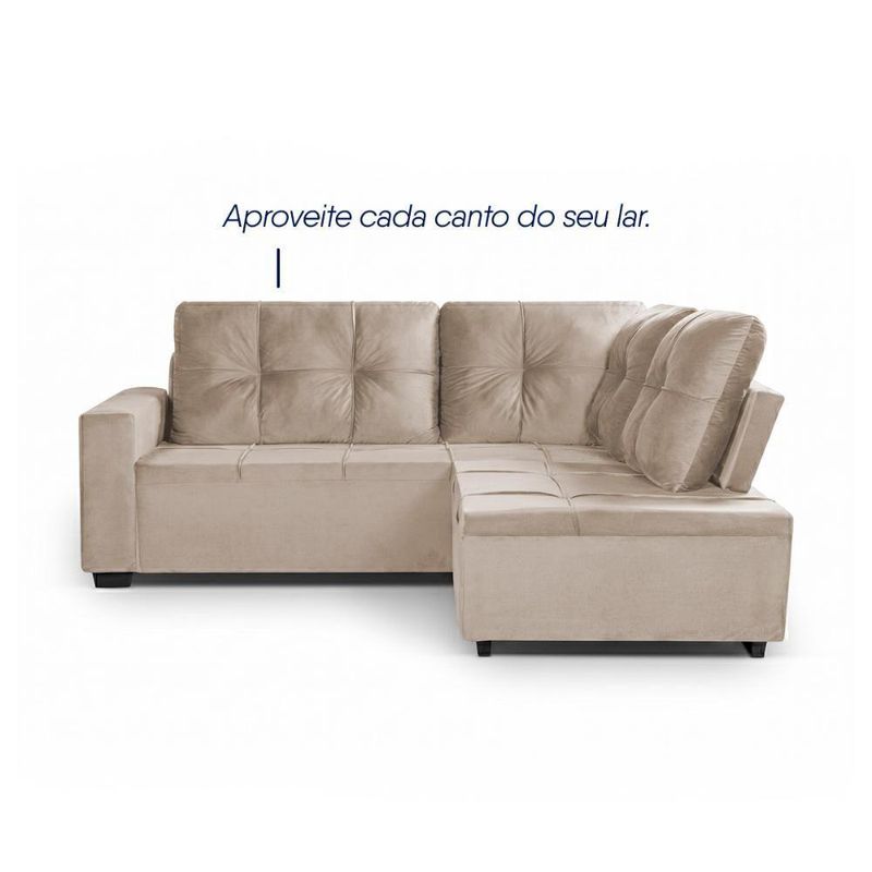 Sofá de Canto Ibarra 4 Lugares com Chaise 186CM Bege King House