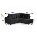 Sofá de Canto Ibarra 4 Lugares 186CM Preto Suede King House