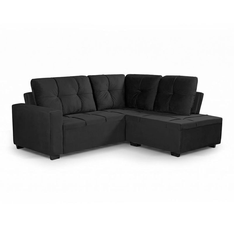 Sofá de Canto Ibarra 4 Lugares 186CM Preto Suede King House