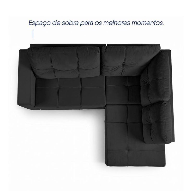 Sofá de Canto Ibarra 4 Lugares 186CM Preto Suede King House
