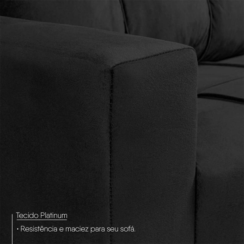 Sofá de Canto Ibarra 4 Lugares 186CM Preto Suede King House
