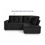 Sofá de Canto Ibarra 4 Lugares 186CM Preto Suede King House