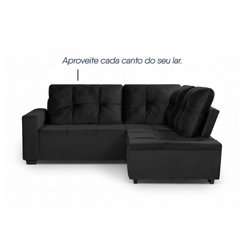 Sofá de Canto Ibarra 4 Lugares 186CM Preto Suede King House