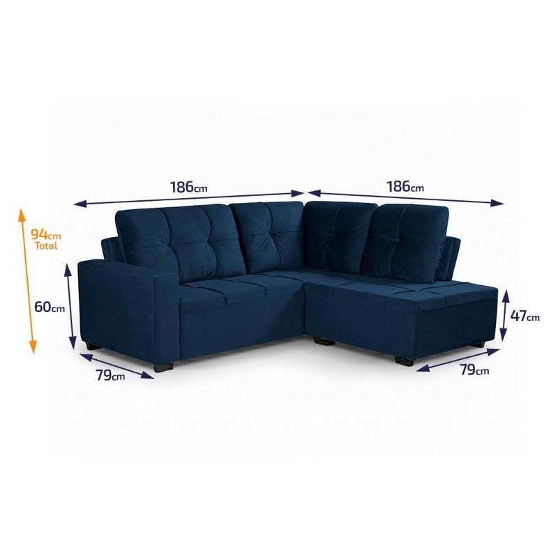 Sofá de Canto Ibarra 4 Lugares com Chaise 186CM Azul King House