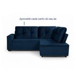 Sofá de Canto Ibarra 4 Lugares com Chaise 186CM Azul King House