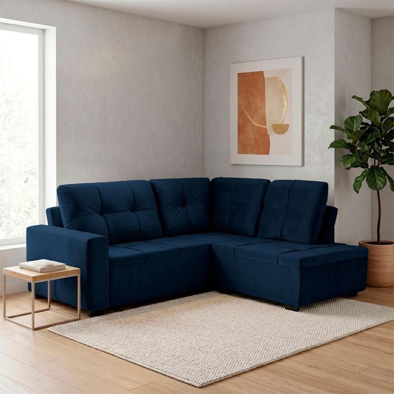 Sofá de Canto Ibarra 4 Lugares com Chaise 186CM Azul King House