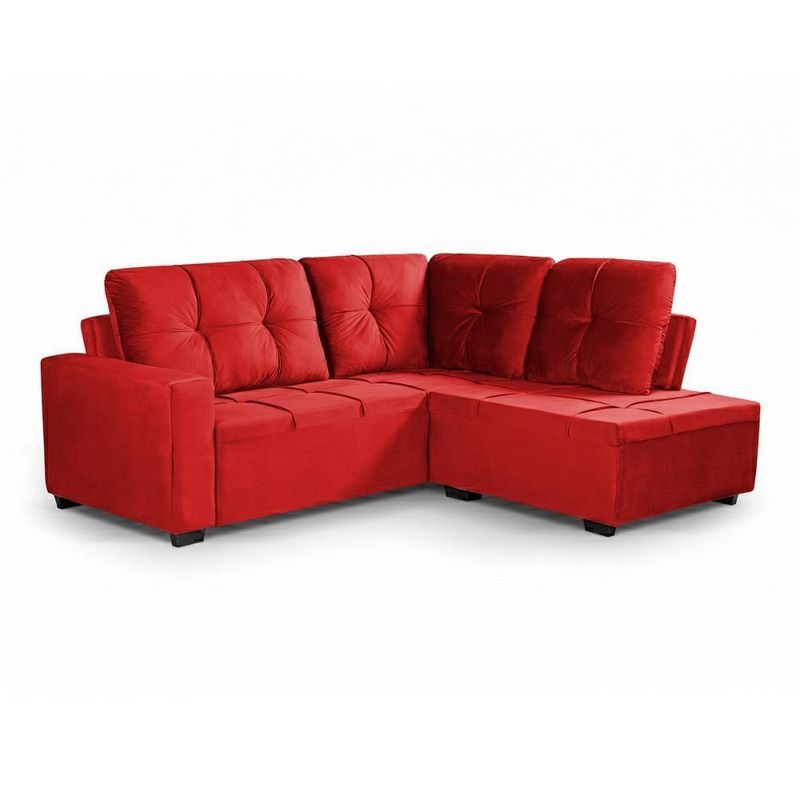 Sofá de Canto com Chaise Ibarra 4 Lugares Vermelho Suede King House