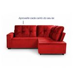 Sofá de Canto com Chaise Ibarra 4 Lugares Vermelho Suede King House