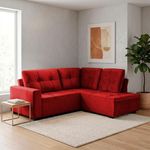 Sofá de Canto com Chaise Ibarra 4 Lugares Vermelho Suede King House
