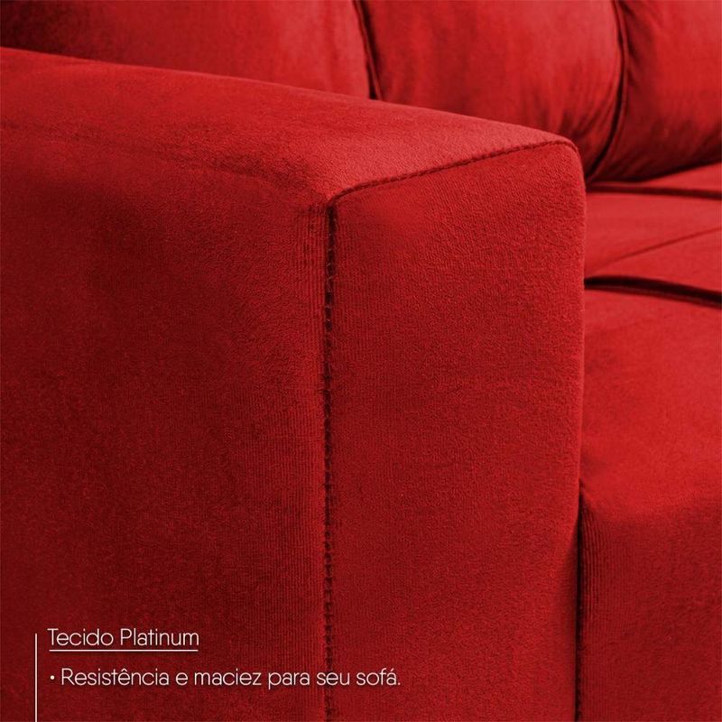Sofá de Canto com Chaise Ibarra 4 Lugares Vermelho Suede King House