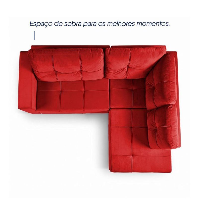 Sofá de Canto com Chaise Ibarra 4 Lugares Vermelho Suede King House
