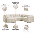 Sofá de Canto Vicente 4 Lugares Retrátil 272CM Off White D'Rossi