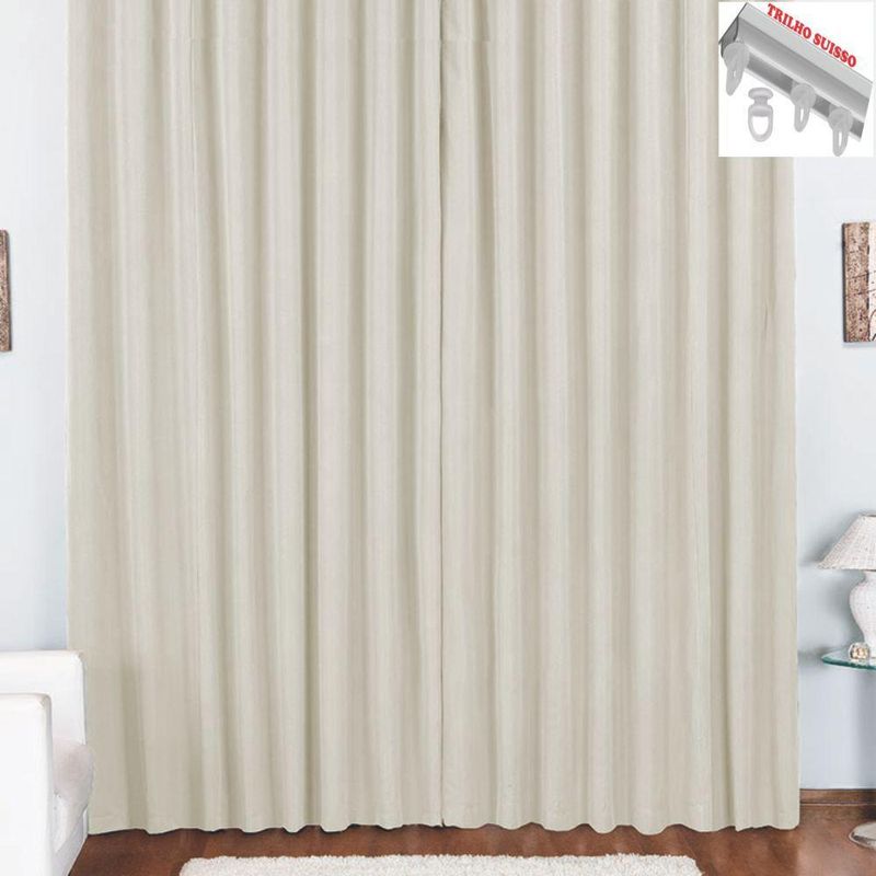 Cortina pryme 3 metros sala quarto em oxford para trilho suisso - palha - 100% poliéster