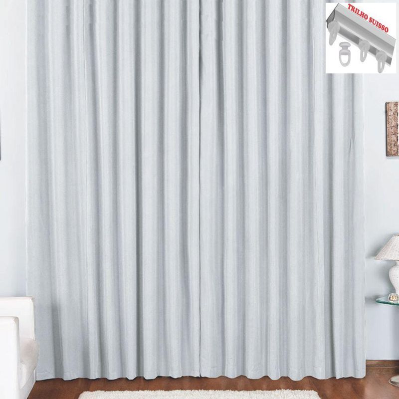 Cortina pryme 2 metros sala quarto em oxford para trilho suisso branca - 100% poliéster