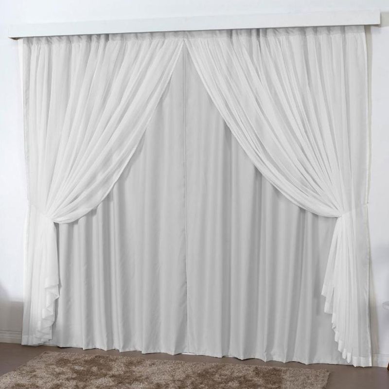 Cortina mirage 4 mts sala quarto blackout voal trilho suisso - gelo - 100% poliéster