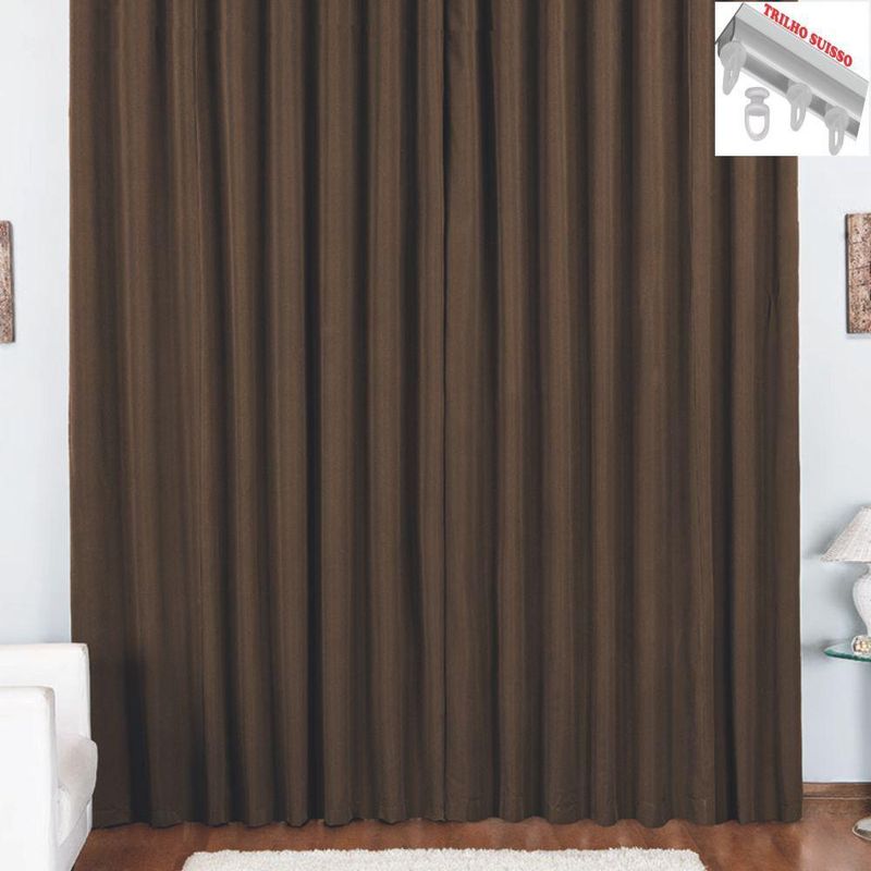 Cortina pryme 2 metros sala quarto em oxford para trilho suisso - tabaco - 100% poliéster