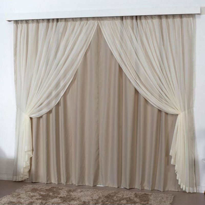 Cortina mirage 4 mts sala quarto blackout voal trilho comum - avelã - 100% poliéster