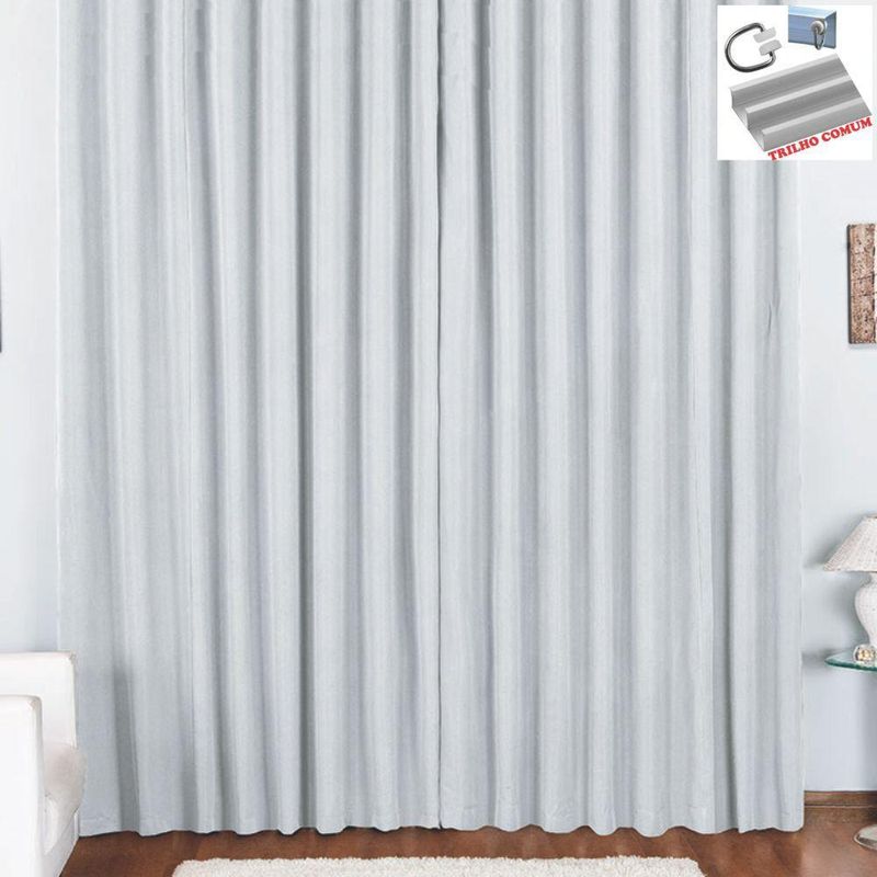 Cortina pryme 2 metros sala quarto em oxford para trilho comum branca - 100% poliéster